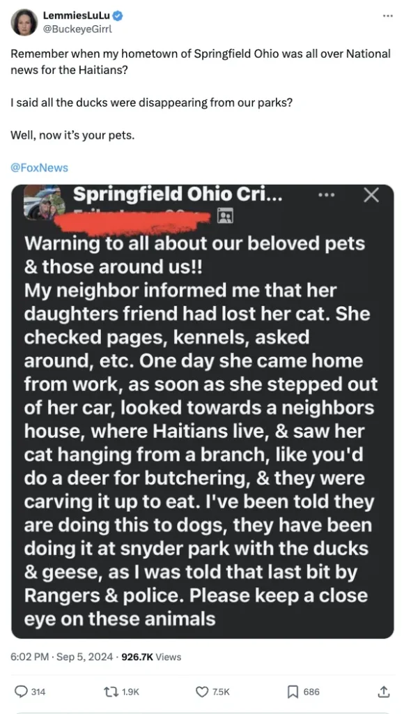 Un pettegolezzo di terza mano: le fonti della teoria secondo cui gli immigrati haitiani in Ohio mangerebbero animali domestici ammettono di non avere alcuna conoscenza diretta della vicenda